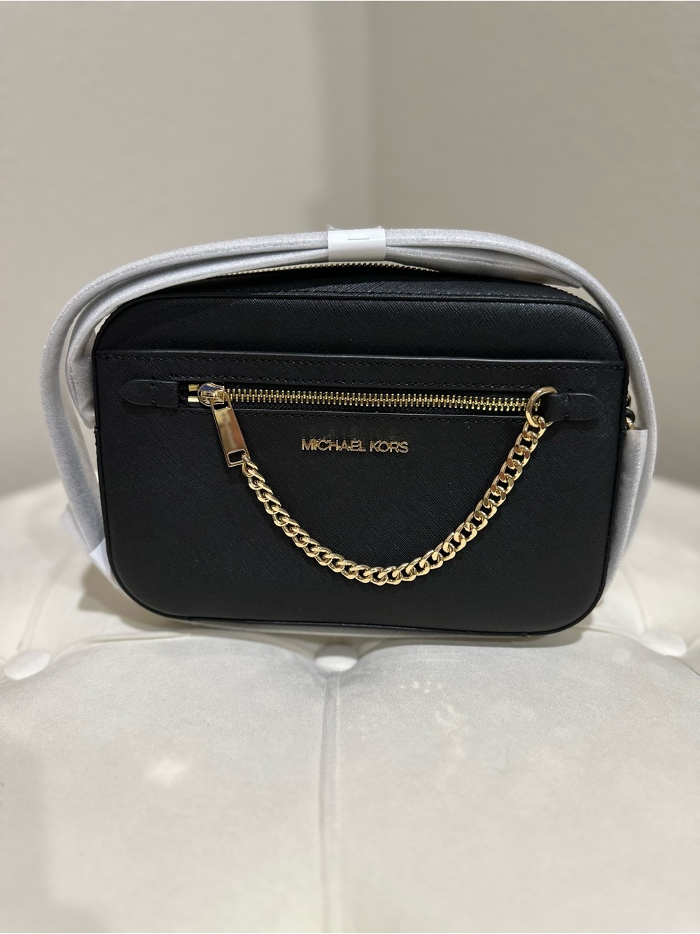 Michael Kors Black Crossbody with Gold Chain Accent